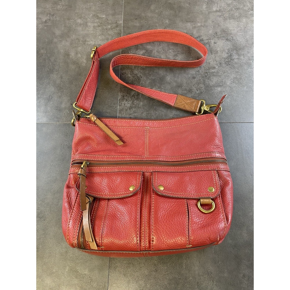 Fossil Morgan Traveler Red Leather Crossbody Bag w/Adjustable Strap